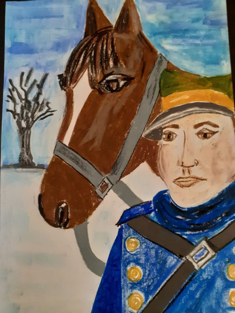 rysunek mężczyzny i konia.